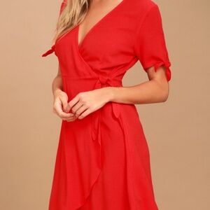 Lulus My Philosophy Red Wrap Dress - Size L